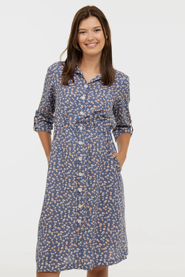 Rochie-cămașă din bumbac pentru gravide și alăptare cu model