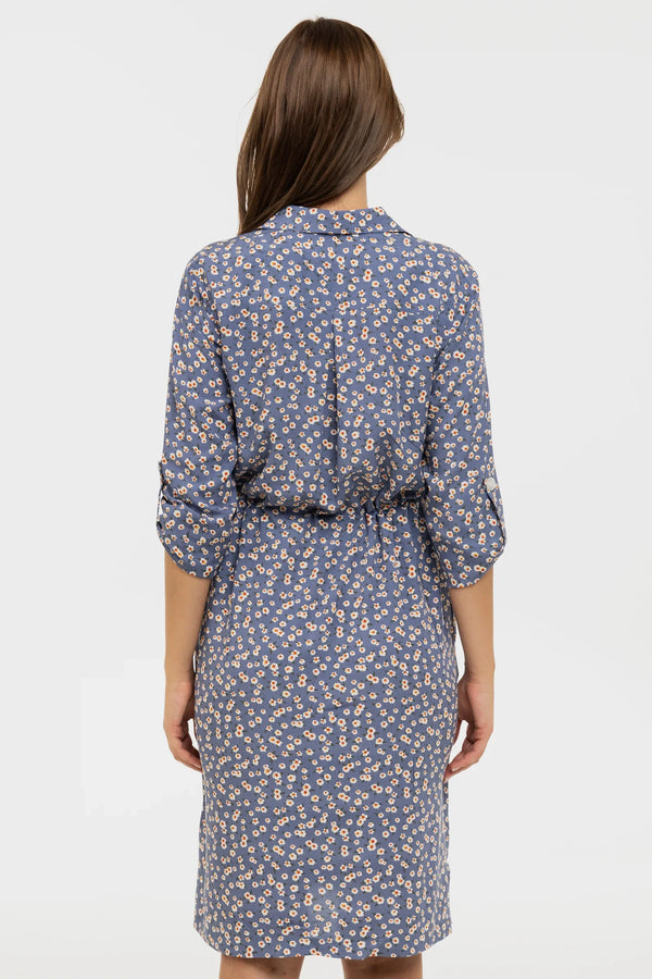 Rochie-cămașă din bumbac pentru gravide și alăptare cu model