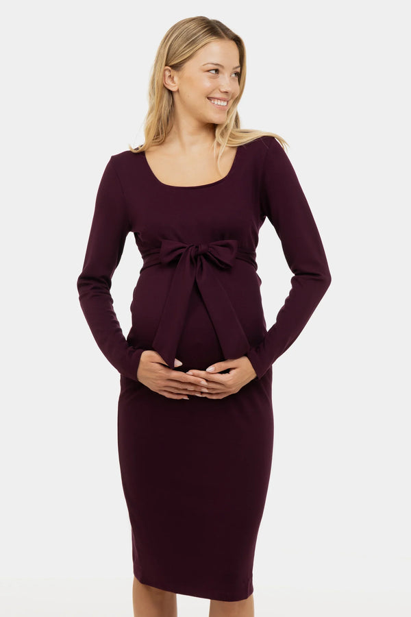 Rochie lunga eleganta pentru gravide cu curea lata în culoarea bordo