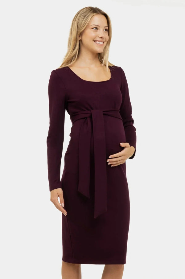 Rochie lunga eleganta pentru gravide cu curea lata în culoarea bordo