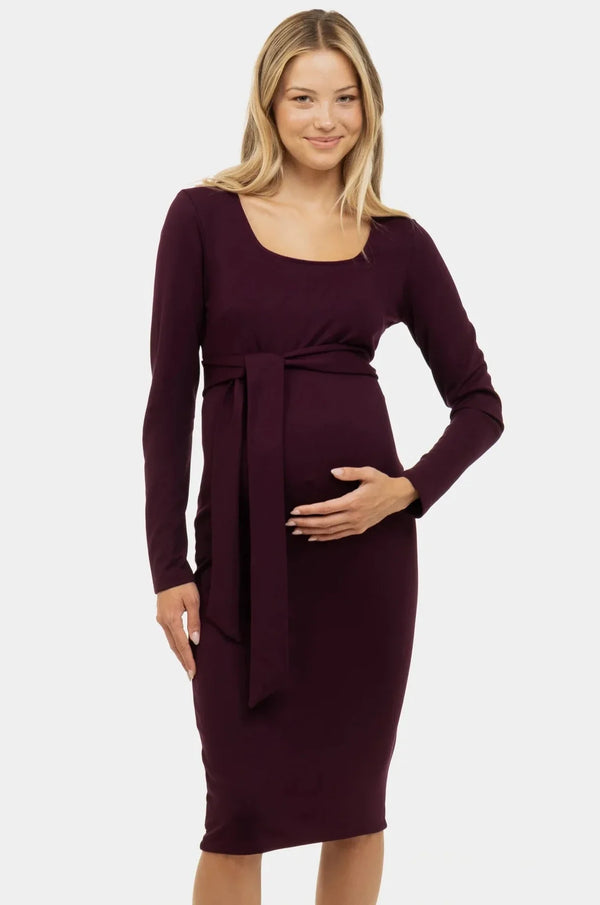 Rochie lunga eleganta pentru gravide cu curea lata în culoarea bordo