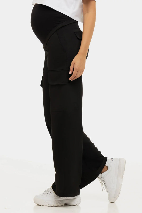 Pantaloni cargo eleganți pentru gravide în negru