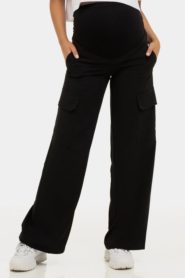 Pantaloni cargo eleganți pentru gravide în negru