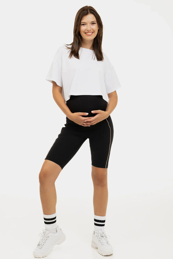 Colanți scurți pentru gravide cu dungă aurie