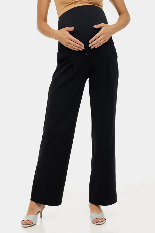 Pantaloni evazați elastici cu pliuri pentru gravide – bleumarin