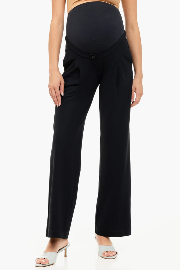 Pantaloni evazați elastici cu pliuri pentru gravide – bleumarin