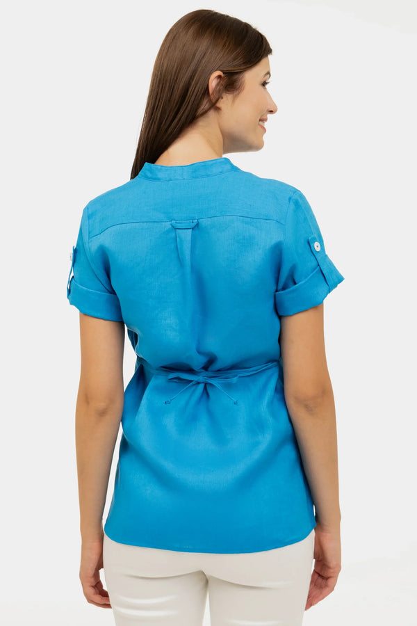 Cămașă din in pentru gravide și alăptare – albastră