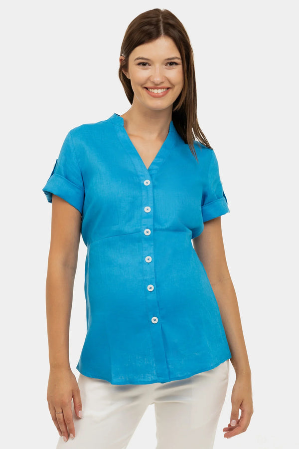Cămașă din in pentru gravide și alăptare – albastră