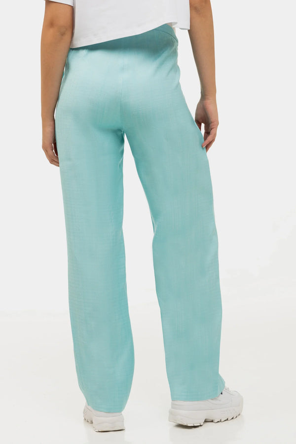 Pantaloni evazați cu pliuri pentru gravide în albastru deschis