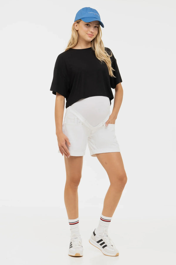 Pantaloni scurți din denim pentru gravide – albi