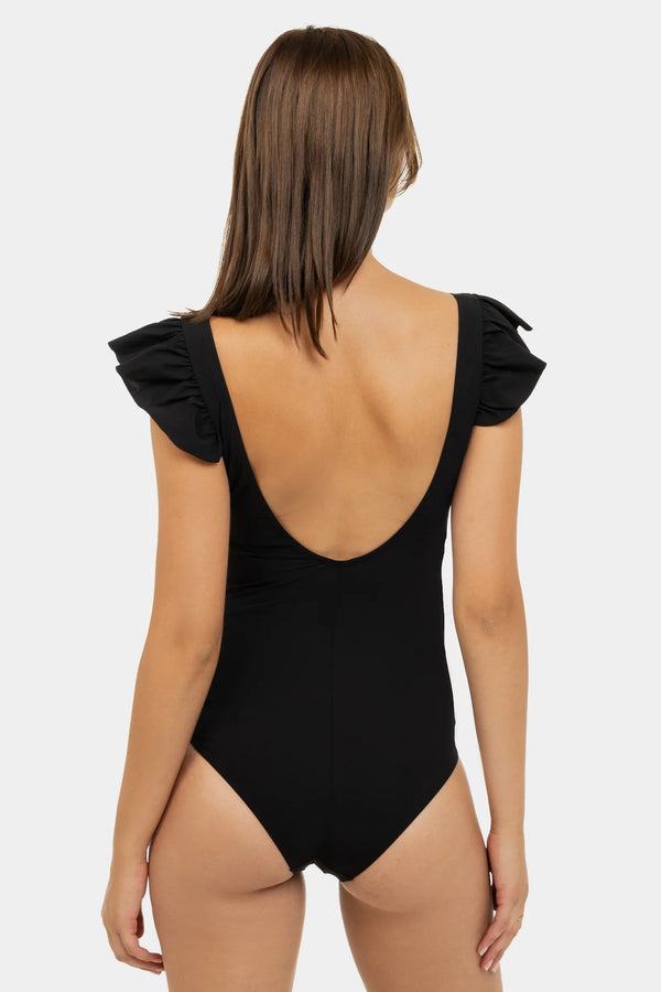 Costum de baie negru pentru gravide și alăptare cu volane