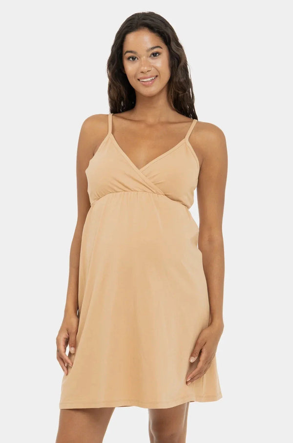 Cămașă de noapte din bumbac gravide și alăptare în bej