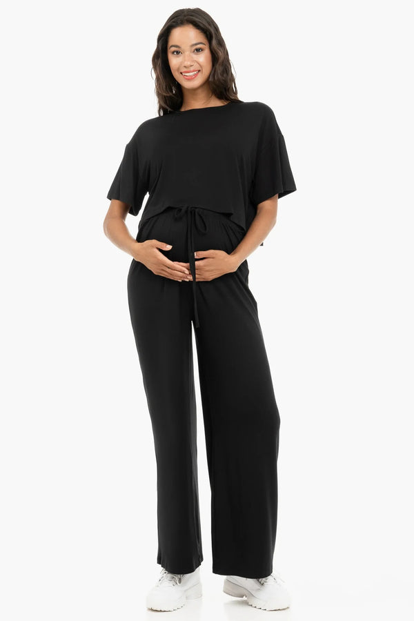 Pantaloni evazați moi din modal pentru gravide – negri