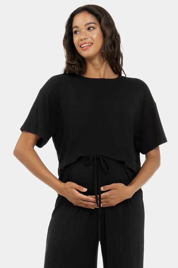Crop top moale pentru gravide din modal – negru