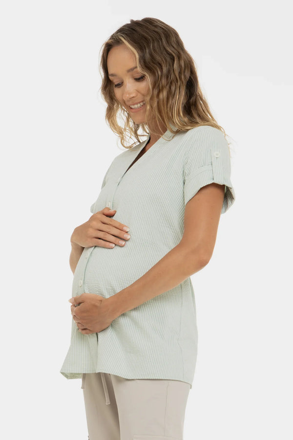 Cămașă din bumbac pentru gravide și alăptare - verde deschis