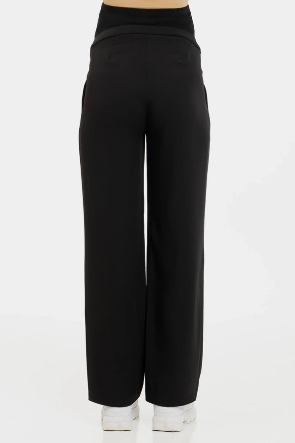 Pantaloni evazați elastici cu pliuri pentru gravide – negri