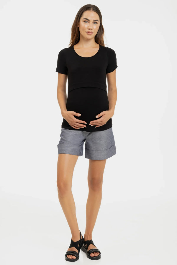 Pantaloni scurți pentru gravide din bumbac cu imprimeu