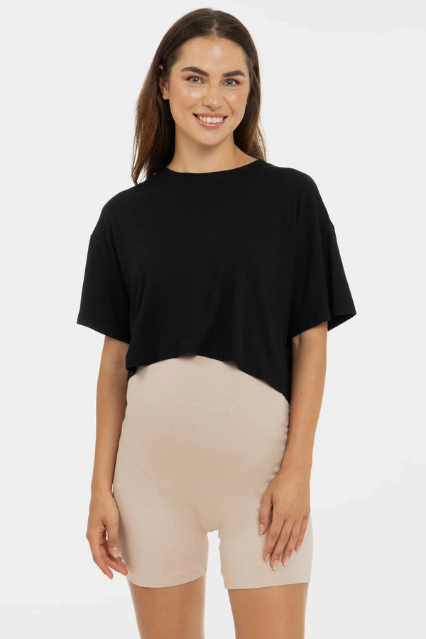 Crop top moale pentru gravide din modal – negru