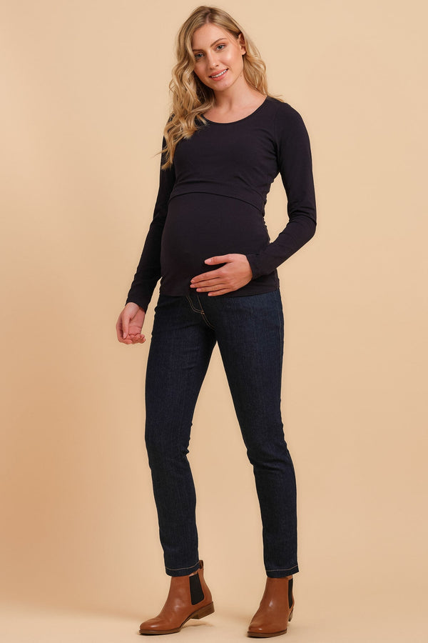 Bluză de bumbac pentru gravide și alăptare - albastru închis