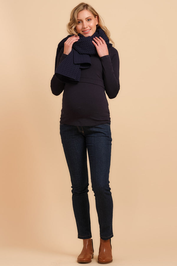 Bluză de bumbac pentru gravide și alăptare - albastru închis