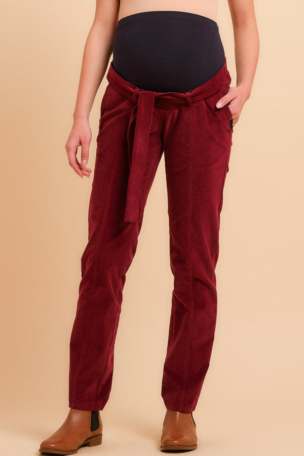 Pantaloni pentru gravide din catifea reiată - bordo