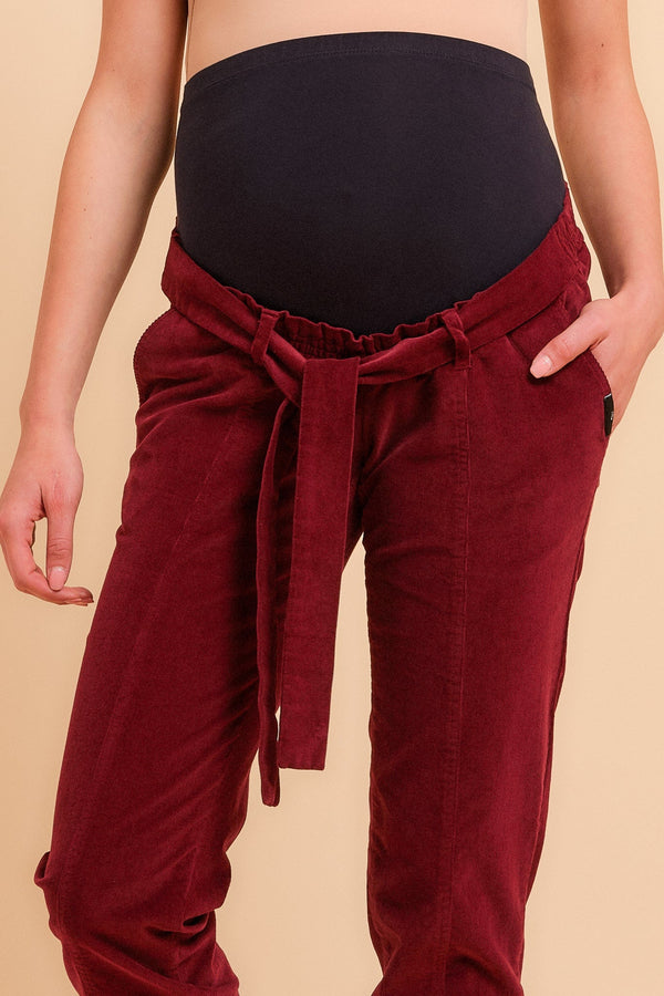 Pantaloni pentru gravide din catifea reiată - bordo