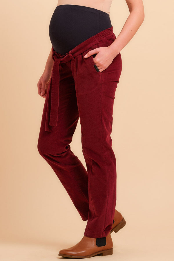 Pantaloni pentru gravide din catifea reiată - bordo