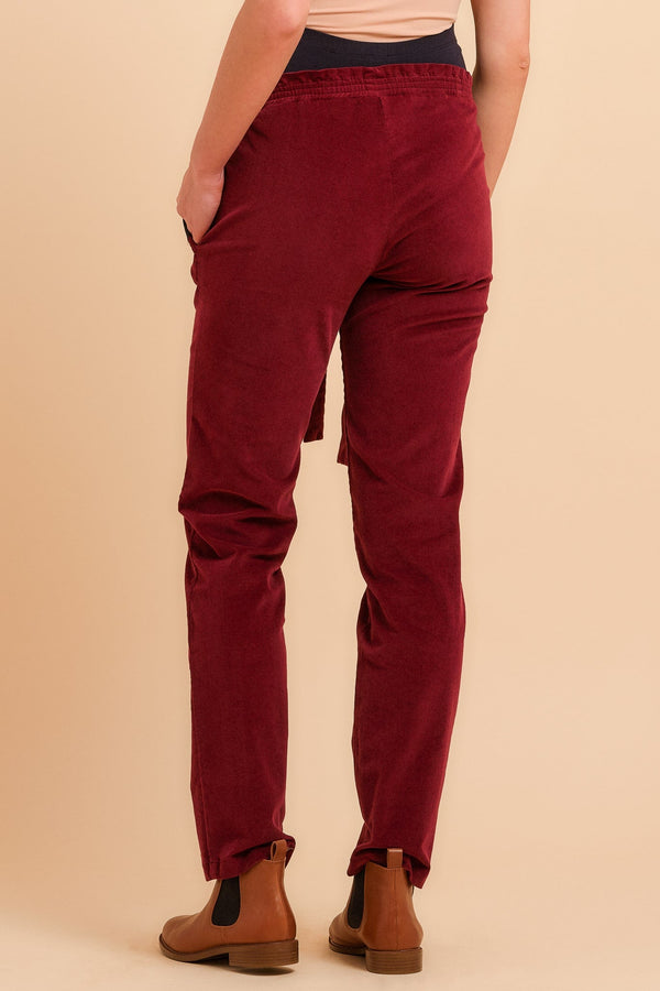 Pantaloni pentru gravide din catifea reiată - bordo