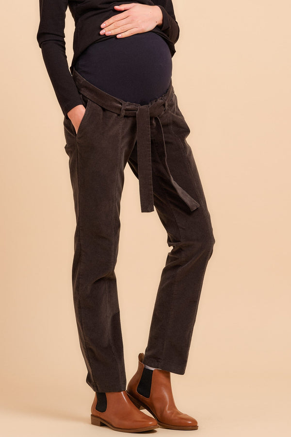 Pantaloni pentru gravide din catifea reiată - kaki