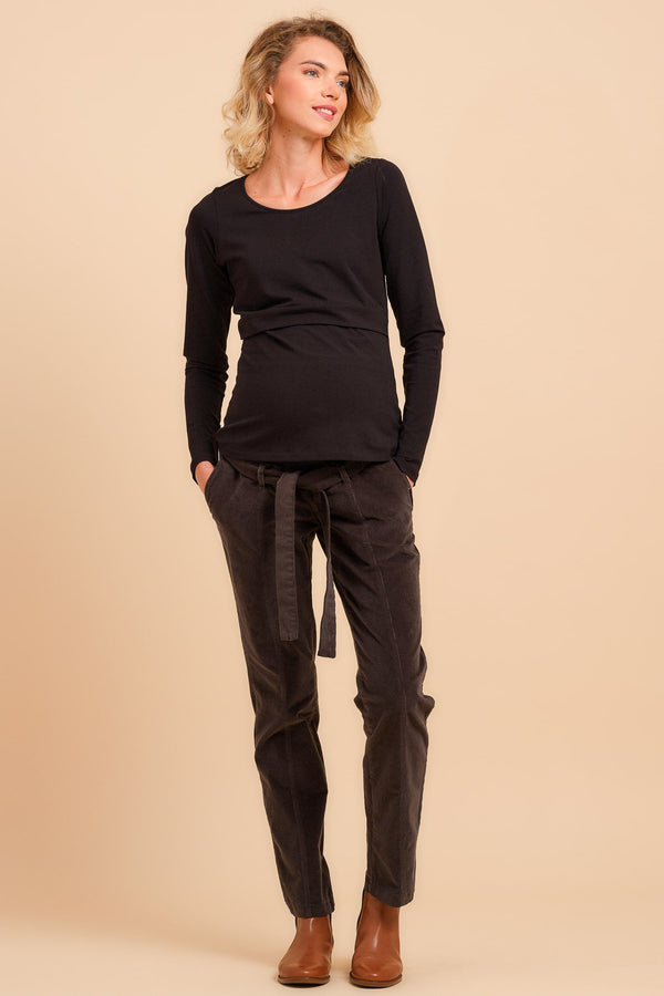 Pantaloni pentru gravide din catifea reiată - kaki