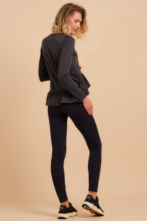 Colanți de culoare albastră închis flaușați la interior pentru gravide