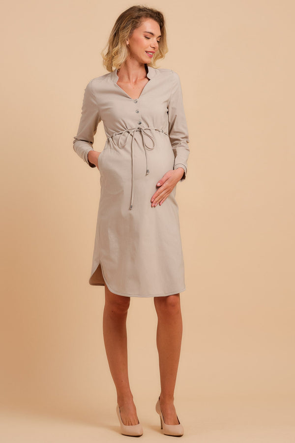Rochie elastică bej pentru gravide și alăptarе