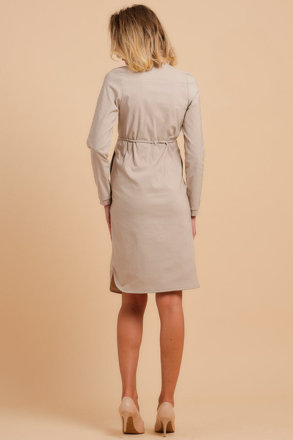 Rochie elastică bej pentru gravide și alăptarе