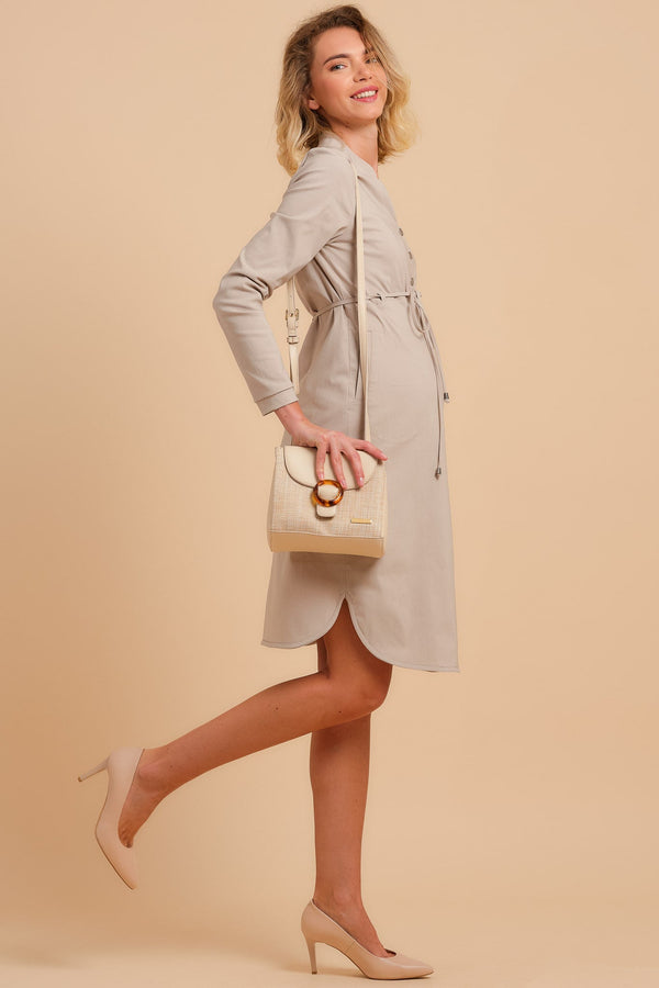 Rochie elastică bej pentru gravide și alăptarе