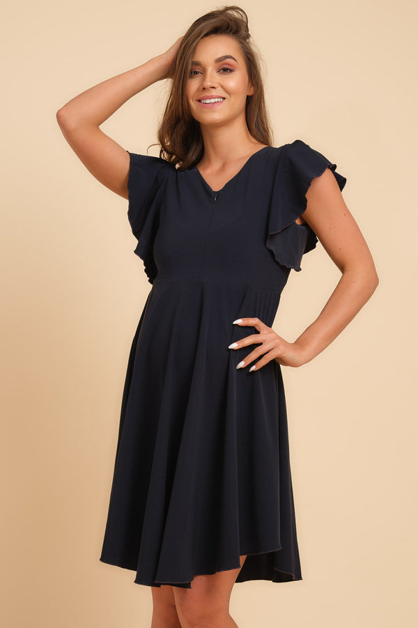 Rochie vaporoasă 2 în 1 pentru gravide și alăptare – bleumarin