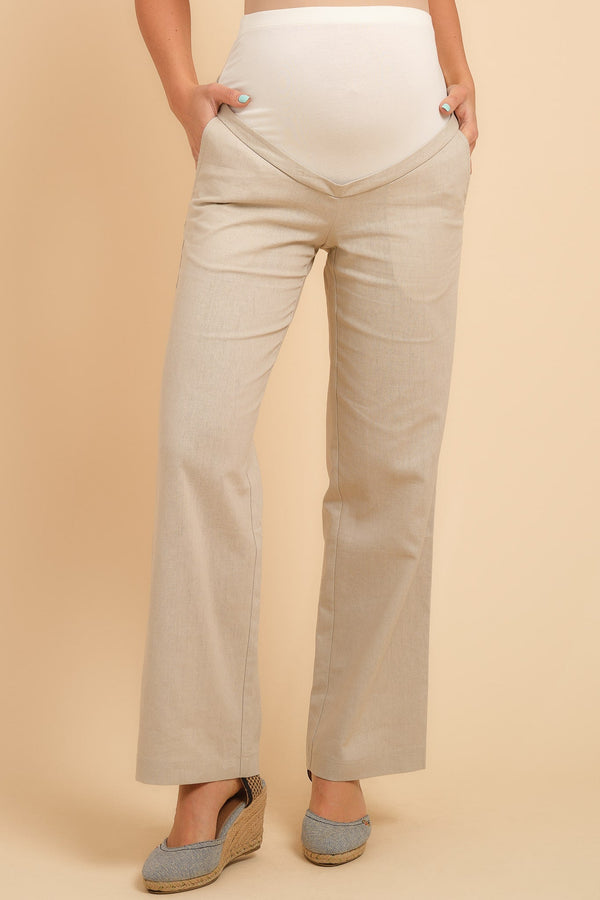 Pantaloni din in pentru gravide cu croială evazată