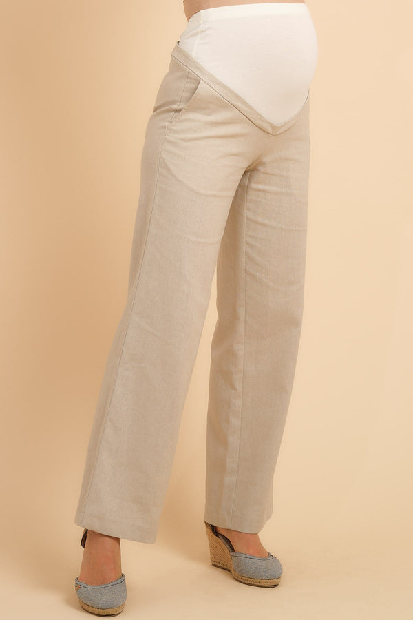Pantaloni din in pentru gravide cu croială evazată