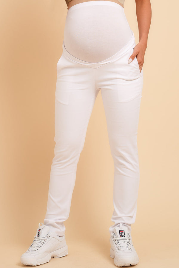 Pantaloni bumbac pentru gravide in alb