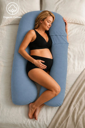 U-shaped-pregnancy-pillow-blue-organic-cotton-woman