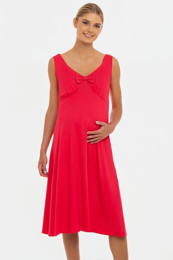 Rochie vaporoasă pentru gravide cu volane și fundă – fucsia