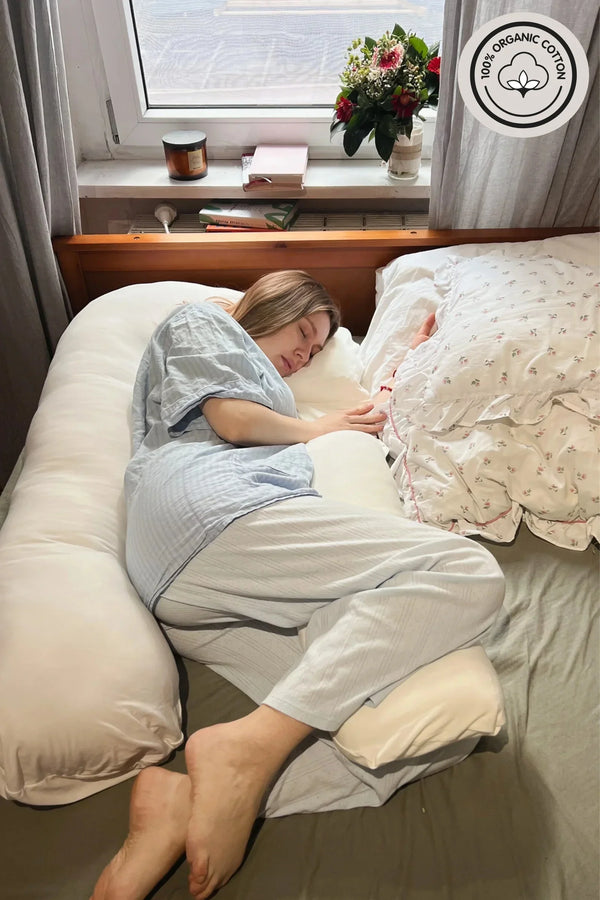 Pernă pentru gravide și alăptare 3 în 1 - bumbac organic - ecru