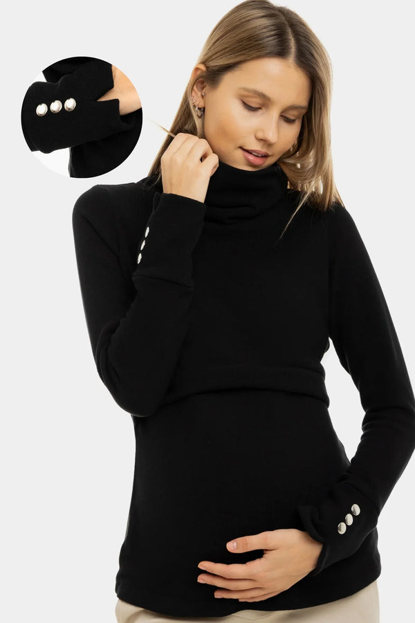 Pulover negru pentru gravide și alăptare cu guler