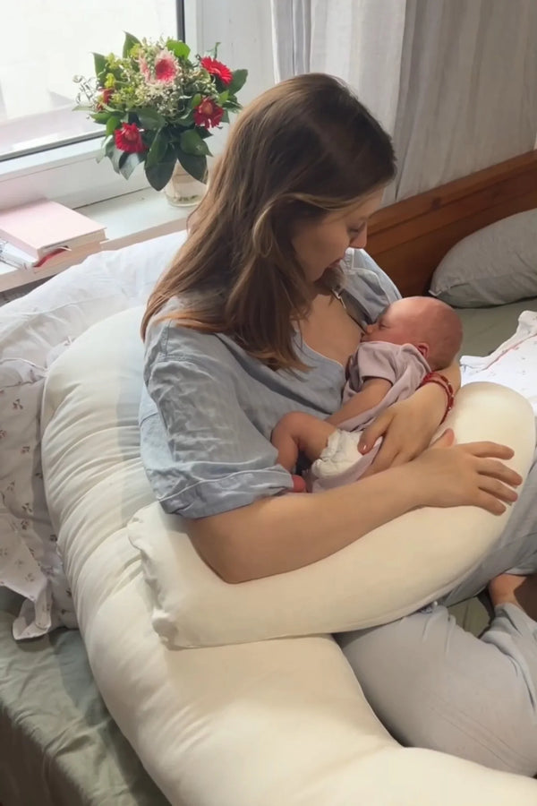 Pernă pentru gravide și alăptare 3 în 1 - bumbac organic - ecru