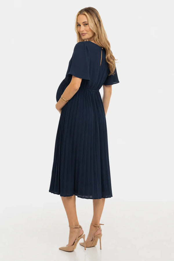 Rochie plisată de ocazie pentru gravide – bleumarin