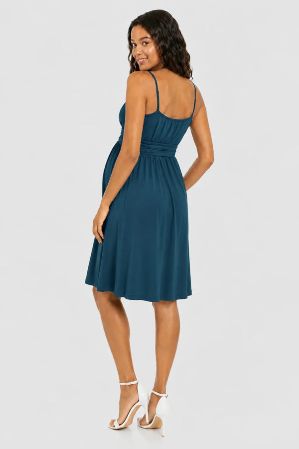 Rochie elegantă pentru gravide, cu bretele – turcoaz