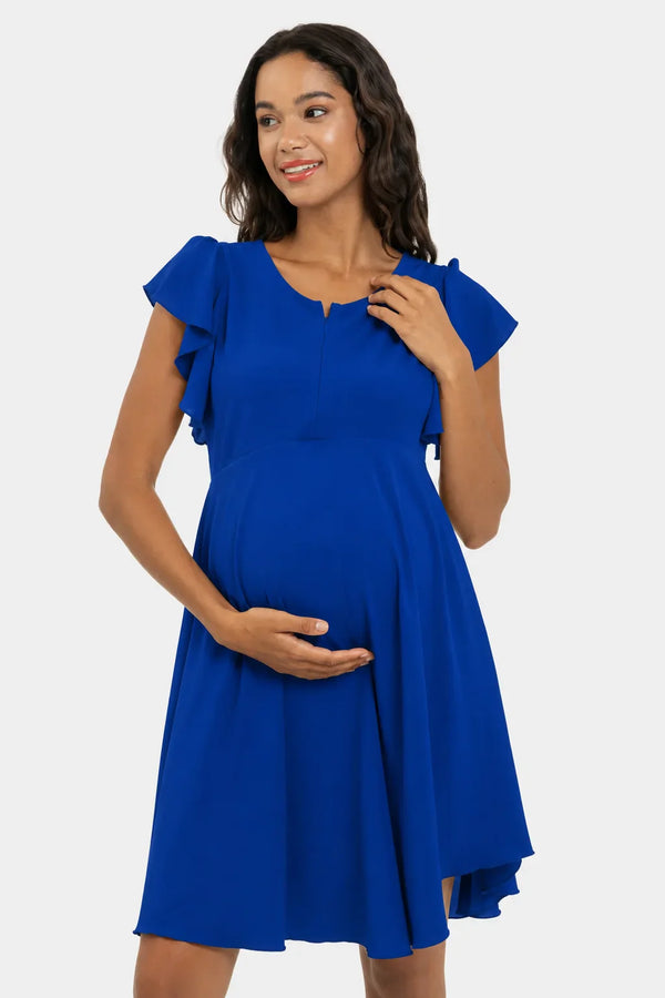 Rochie vaporoasă 2 în 1 pentru gravide și alăptare – albastră