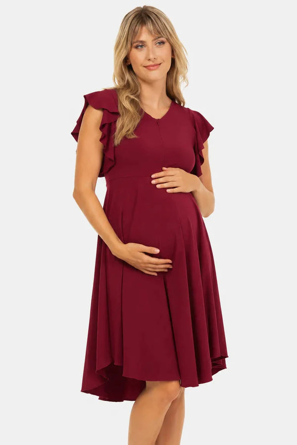 Rochie vaporoasă 2 în 1 pentru gravide și alăptare – bordeaux