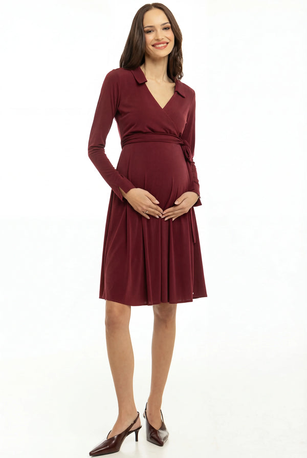 Rochie vaporoasă pentru gravide și alăptare, cu parte petrecută – bordeaux
