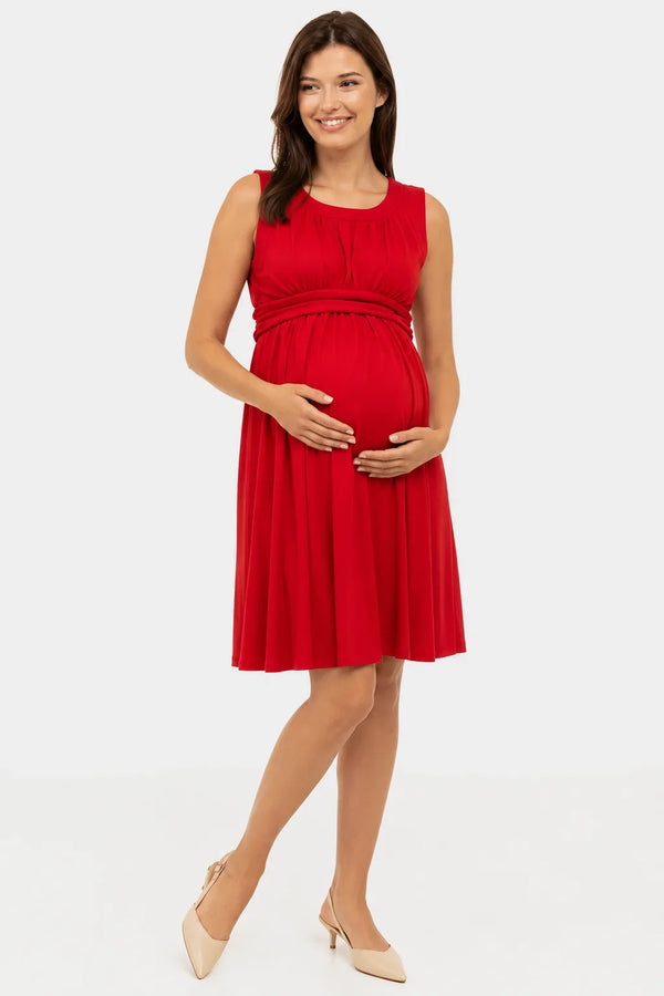 Rochie elegantă pentru gravide cu cordon încrețit – roșie