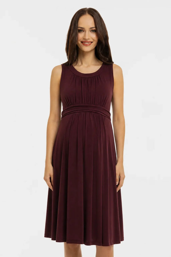 Rochie elegantă pentru gravide cu cordon încrețit – vișiniu